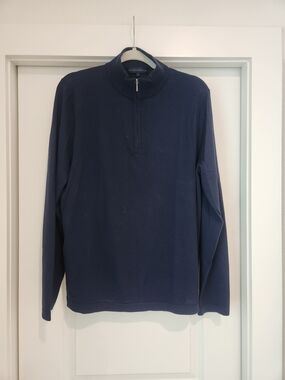 Patrick Assaraf Merino Wool Navy Half-Zip Lightweight Sweater